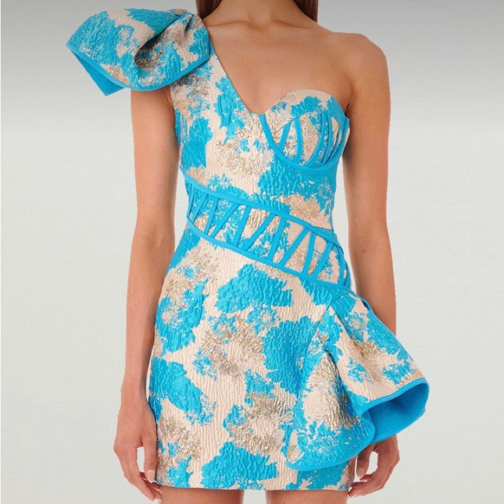 BLUE, WHITE, & GOLD ONE SHOULDER DRESS (mewmew)